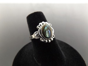 .925 Sterling Silver Abalone Cabochon Ring Size 6
