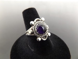 .925 Sterling Silver Amethyst Cabochon Ring Size 8