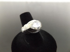 .925 Sterling Silver Large Pear Cut Zirconia Ring Size 7.5