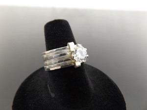 .925 Sterling Silver Multi Ring Faceted Zirconia Solitaire Ring Size 7.25