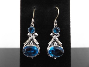 .925 Sterling Silver Aquamarine Crystal Dangle Hook Earrings