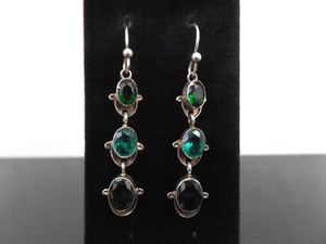 .925 Sterling Silver Emerald Crystal Dangle Hook Earrings