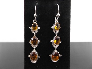 .925 Sterling Silver Oval Cut Citrine Crystal Dangle Hook Earrings