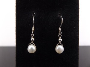 .925 Sterling Silver Genuine Pearl Dangle Hook Earrings