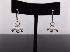 .925 Sterling Silver Genuine Pearl Dangle Claps Hook Earrings