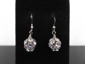 .925 Sterling Silver Aurora Borealis Disco Ball Dangle Hook Earrings