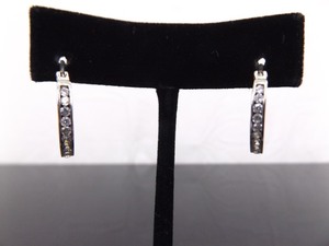 .925 Sterling Silver Zirconia Hoop Hook Latch Earrings