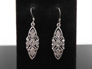 .925 Sterling Silver Hand Hammered Designed Dangle Hook Earrings