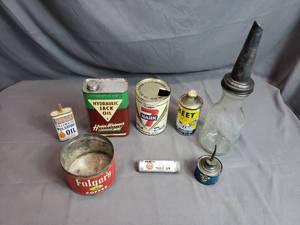 Vintage Garage Fluid Tins and Oil Items