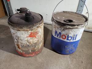 Older Mobile 5 Gallon Oil Cans