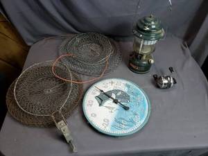 Fish Baskets, Thermometer, Lantern, Reel