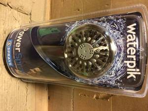 lot 3 image: 5-Spray 3.5 in. Single Wall Mount 1.8 GPM Handheld Adjustable Shower Head in Brushed Nickel by Waterpik Customer Returns See Pictures