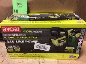 lot 7 image: 40V Lithium Brushless cordless Chainsaw by Ryobi Customer Returns See Pictures