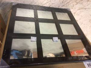 lot 32 image: 23.5in x 23.5in Classic Square Black Wood Framed Accent Mirror by Stonebriar Customer Returns See Pictures
