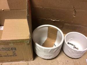 lot 38 image: 6 in. and 4.75 in. Matte White Evil Eye Ceramic Plant Pot with Legs (Set of 2) by Flora Bunda