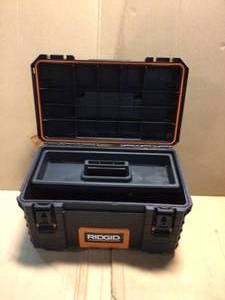 lot 53 image: 22 in. Pro Tool Box, Black by RIDGID Cusotmer Returns See Pictures