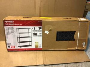 lot 57 image: Black 5-Tier Heavy Duty Steel Garage Storage Shelving (48 in. W x 78 in. H x 18 in. D) by Husky Customer Returns See Pictures