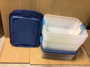 lot 87 image: Lot of 12 Gal. Latch and Carry Tote by Sterilite Customer Returns See Pictures