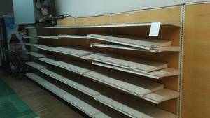 4 ft. Single Sided Retail Shelving. End posts (5) and bases (5) and extra shelving.