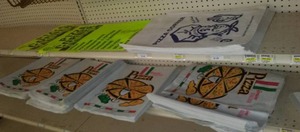 Dozens of Pizza Bags and Cardboard Slice Cards.