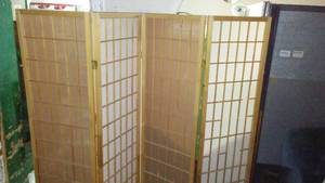 Wood 4 Panel Privacy Screen. Hinged, Each Panel is 17 in. x 70. Some wood missing.