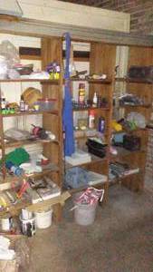Shelving unit with contents.