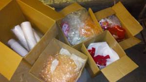 5 boxes - soup cups & covers, Christmas decor & more.