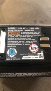lot 30 image: RYOBI 40V Lithium-Ion 6.0 Ah High Capacity Battery