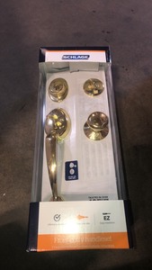 lot 32 image: Schlage Plymouth Bright Brass Single Cylinder Deadbolt with Knob Door Handleset