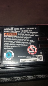 lot 51 image: RYOBI 40V Lithium-Ion 6.0 Ah High Capacity Battery and Charger Kit