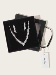 Rhinestone Decor Necklace & Earrings 3pcs