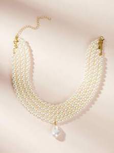 Layered Faux Pearl Design Choker 1pc