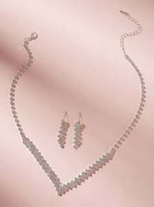 Rhinestone Decor Necklace & Earrings 3pcs