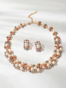 Costume Jewelry Fake Pearl Women Necklace Earrings Set