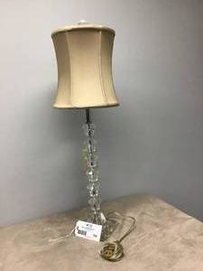lot 528 image: Crystal-Like 3-Way Lamp with Tan Fabric Shade