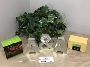 lot 582 image: Mirrored Letters A, A, &, Twinkle Lights and Planter with Greenery