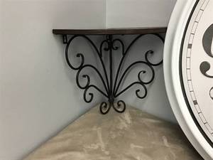 lot 583 image: Clock and Wooden Corner Shelf