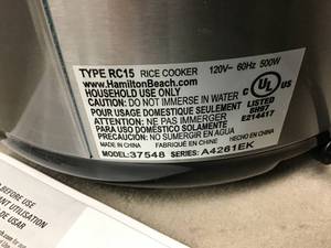 lot 557 image: Hamilton Beach Rice Cooker & Food Steamer