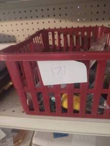 lot 171 image: Small red basket with all sorts of ...