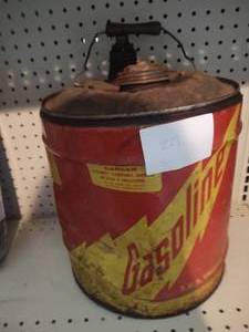 lot 221 image: Vintage 5 gallon Gasoline can with ...