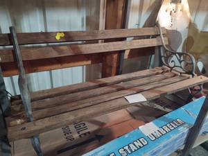 lot 242 image: Kids bench ros iron legs and wood t...