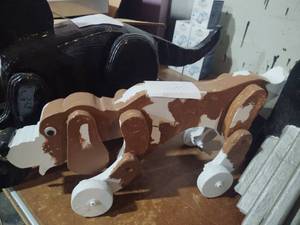 lot 300 image: Hand made wooden pull dog brown wit...