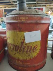 lot 138 image: Vintage red metal fuel large cans w...