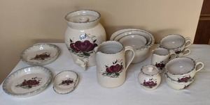 lot 254 image: Set of (16) Charming Handmade Pottery - Coordinating Kitchenware