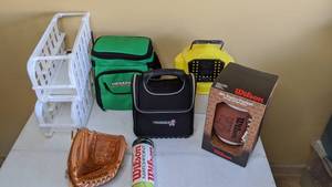 lot 269 image: Kidsll Be Kids Balls, Baseball Glove, Bait Bucket, Coolers & Can Organizers