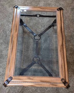 lot 16 image: Unique Glass Top Horsebit Belt Coffee Table