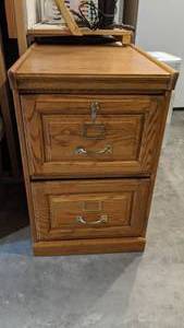 lot 79 image: Wood 2- Drawer Filing Cabinet with Office Supplies