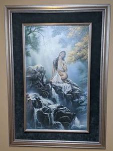 lot 5 image: Framed Russ Docken Limited Edition Lithograph, Signed & Numbered-Enchanted Falls 