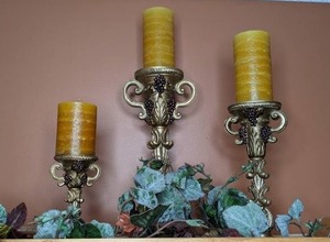 lot 234 image: Set of (3) Decorative Candle Holders w Candles