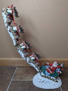 lot 203 image: VINTAGE Jaimy Christmas Santa in Sled with 8 Flying Reindeer Large Figurine 18 in Original Box